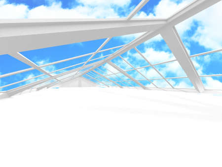 Empty white architecture with sky view. 3d renderの写真素材
