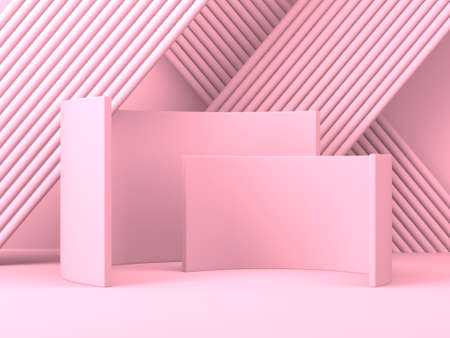 Abstract minimal scene with geometrical forms. Pink cream background. 3d render