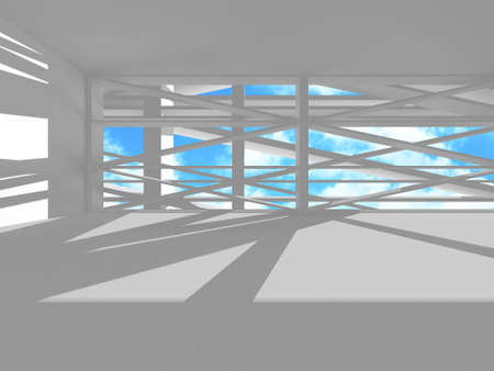 Empty white architecture with sky view. 3d renderの写真素材