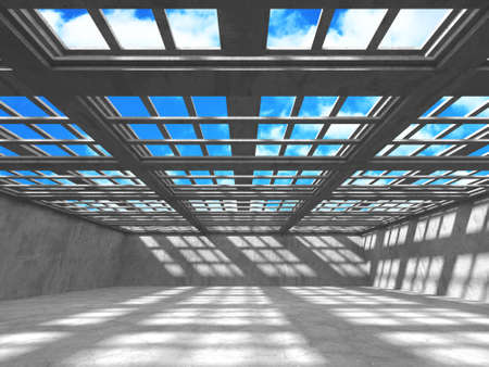 Concrete room wall construction on cloudy sky background. Abstract architecture design concept. 3d renderの写真素材
