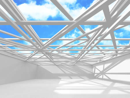 Empty white architecture with sky view. 3d renderの写真素材