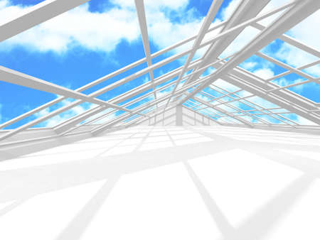 Empty white architecture with sky view. 3d renderの写真素材