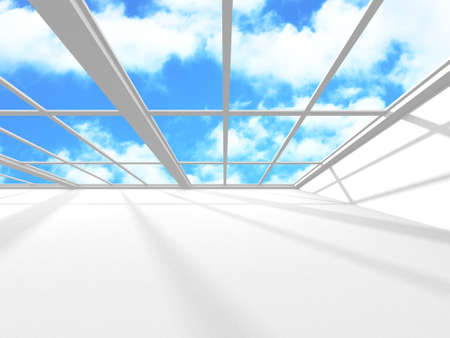Empty white architecture with sky view. 3d renderの写真素材