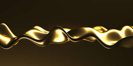 Golden abstract wavy liquid background. 3d render illustrationの写真素材