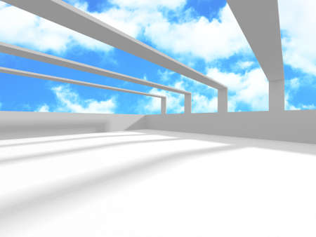 Empty white architecture with sky view. 3d render