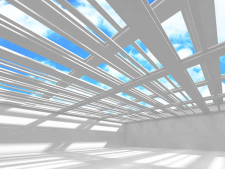 Empty white architecture with sky view. 3d renderの写真素材