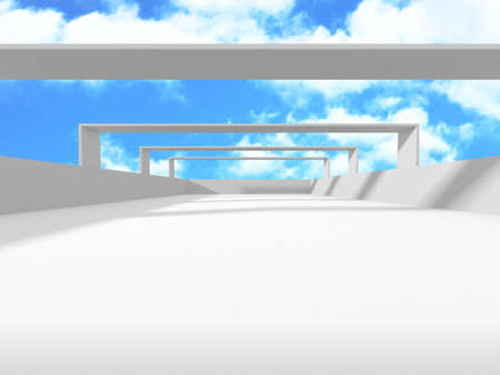 Empty white architecture with sky view. 3d renderの写真素材