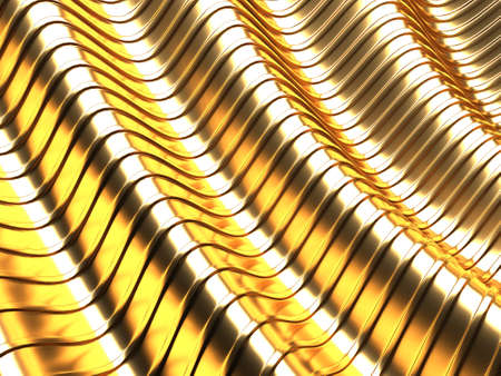 Golden abstract wavy liquid background. 3d render illustration