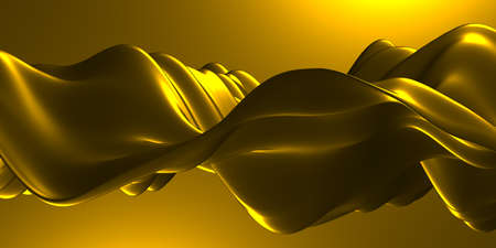 Golden abstract wavy liquid background. 3d render illustration