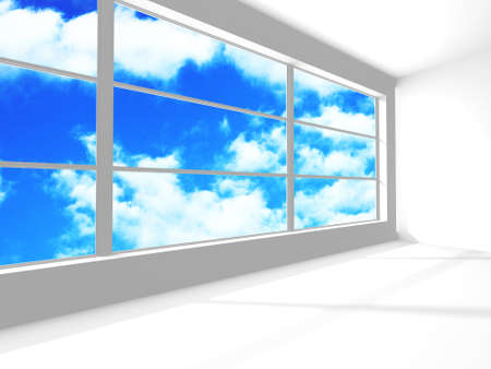 Empty white architecture with sky view. 3d renderの写真素材
