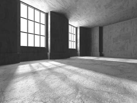Dark Concrete Wall Architecture. Empty Room. 3d render illustrationの写真素材