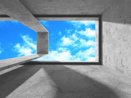 Concrete room wall construction on cloudy sky background. Abstract architecture design concept. 3d renderの写真素材