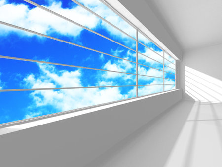 Empty white architecture with sky view. 3d renderの写真素材