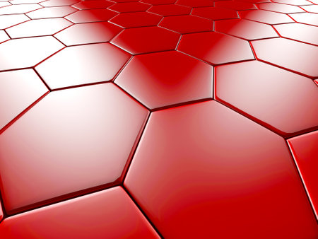 Hexagon Abstract Red Bricks Background. 3d render illustrationの写真素材