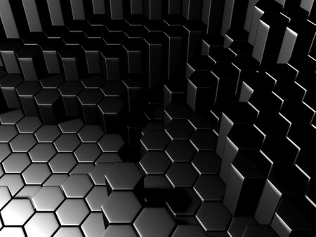 Chrome Metallic Hexagon Glossy Futuristic Background. 3d renderの写真素材