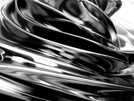 Metallic abstract wavy liquid background. 3d render illustrationの写真素材