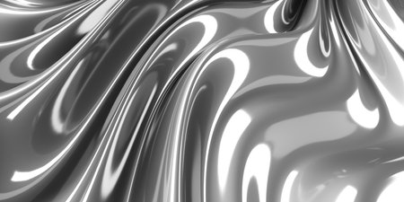 Metallic abstract wavy liquid background. 3d render illustrationの写真素材