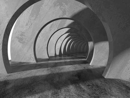 Dark Concrete Wall Architecture. Empty Room. 3d render illustrationの写真素材