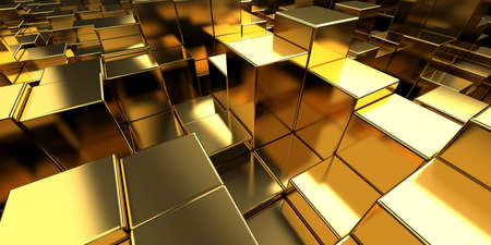 Luxury golden background. Gold glossy cubes array. 3d renderの写真素材