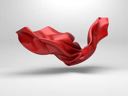 Beautiful red flowing fabric flying in the wind. Abstract design of red silk.3d render illustrationの写真素材