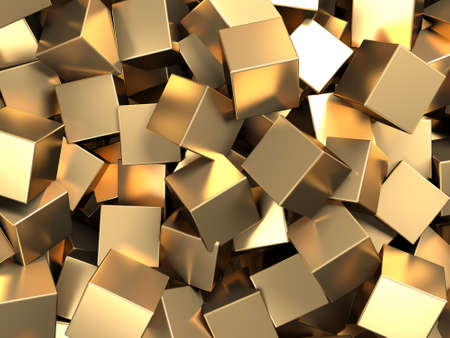 Luxury golden background. Gold glossy cubes array. 3d renderの写真素材