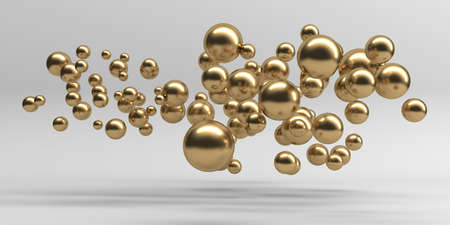 Golden glossy globes balls background. 3d render
