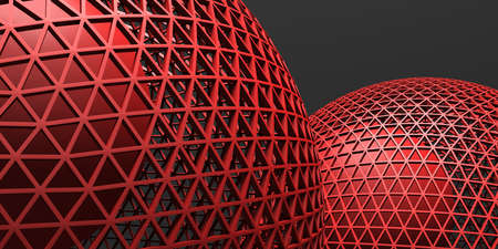 Red shiny spheres design background. 3d render illustration