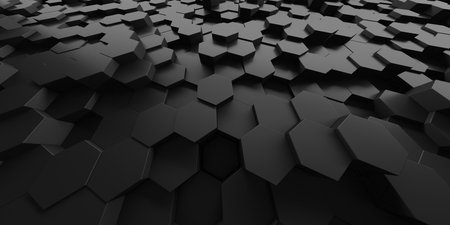 Chrome Metallic Hexagon Glossy Futuristic Background. 3d renderの写真素材