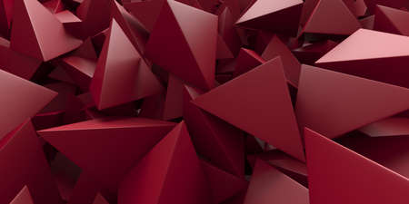Red triangle poligon chaotic pattern wall background. 3d render illustrationの写真素材