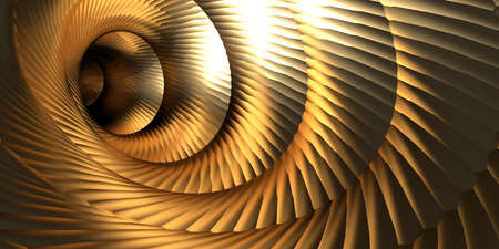 Luxury golden colored swirl tunnel background. 3d renderの写真素材