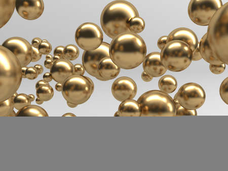 Golden glossy globes balls background. 3d renderの写真素材