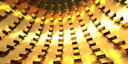 Luxury golden background. Gold glossy cubes array. 3d renderの写真素材