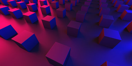 Colorful cubes blocks chaotic construction background. 3d render