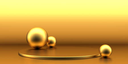 Golden luxurious pedestal or blank podium. Beautiful elegant background. 3d renderの写真素材