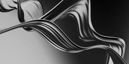 Metallic abstract wavy liquid background. 3d render illustrationの写真素材