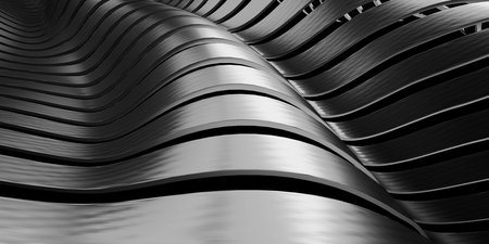 Metallic abstract wavy liquid background. 3d render illustrationの写真素材
