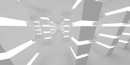 Illuminated corridor interior design. Empty Room Interior Background. 3D renderの写真素材