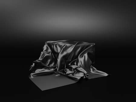 Black stand podium on dark background. Realistic dark platform. 3d renderの写真素材