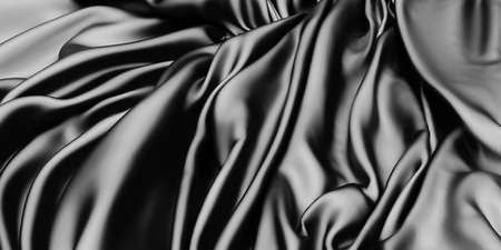 Abstract background luxury cloth waves. dark wavy soft wrinkled fabric. 3d render illustrationの写真素材