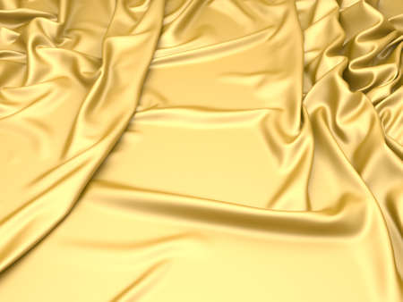 Golden silk elegant background. Texture of fabric. 3d render illustrationの写真素材