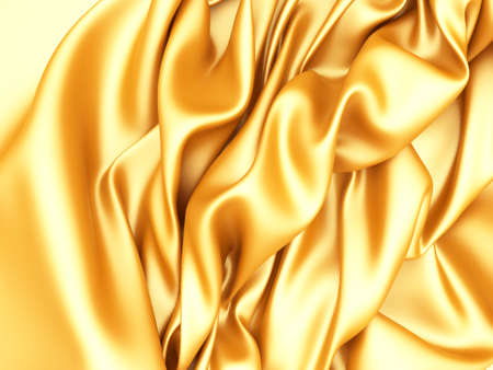 Golden silk elegant background. Texture of fabric. 3d render illustrationの写真素材