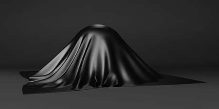 Surprise award or prize concept. Sphere covered with black cloth. 3d render illustrationの写真素材