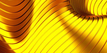 Golden abstract wavy liquid background. 3d render illustrationの写真素材