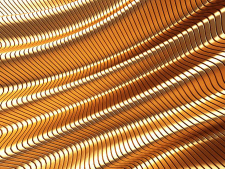 Golden abstract wavy liquid background. 3d render illustrationの写真素材