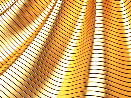 Golden abstract wavy liquid background. 3d render illustrationの写真素材
