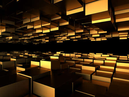 Luxury golden background. Gold glossy cubes array. 3d renderの写真素材