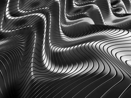 Metallic abstract wavy liquid background. 3d render illustrationの写真素材