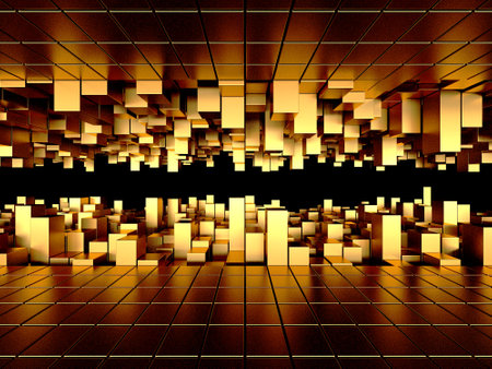 Luxury golden background. Gold glossy cubes array. 3d renderの写真素材
