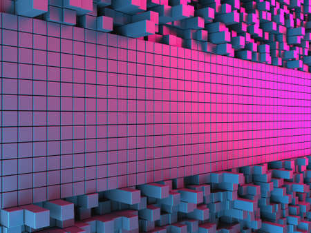 Colorful cubes blocks chaotic construction background. 3d render