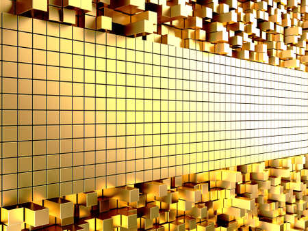 Luxury golden background. Gold glossy cubes array. 3d renderの写真素材